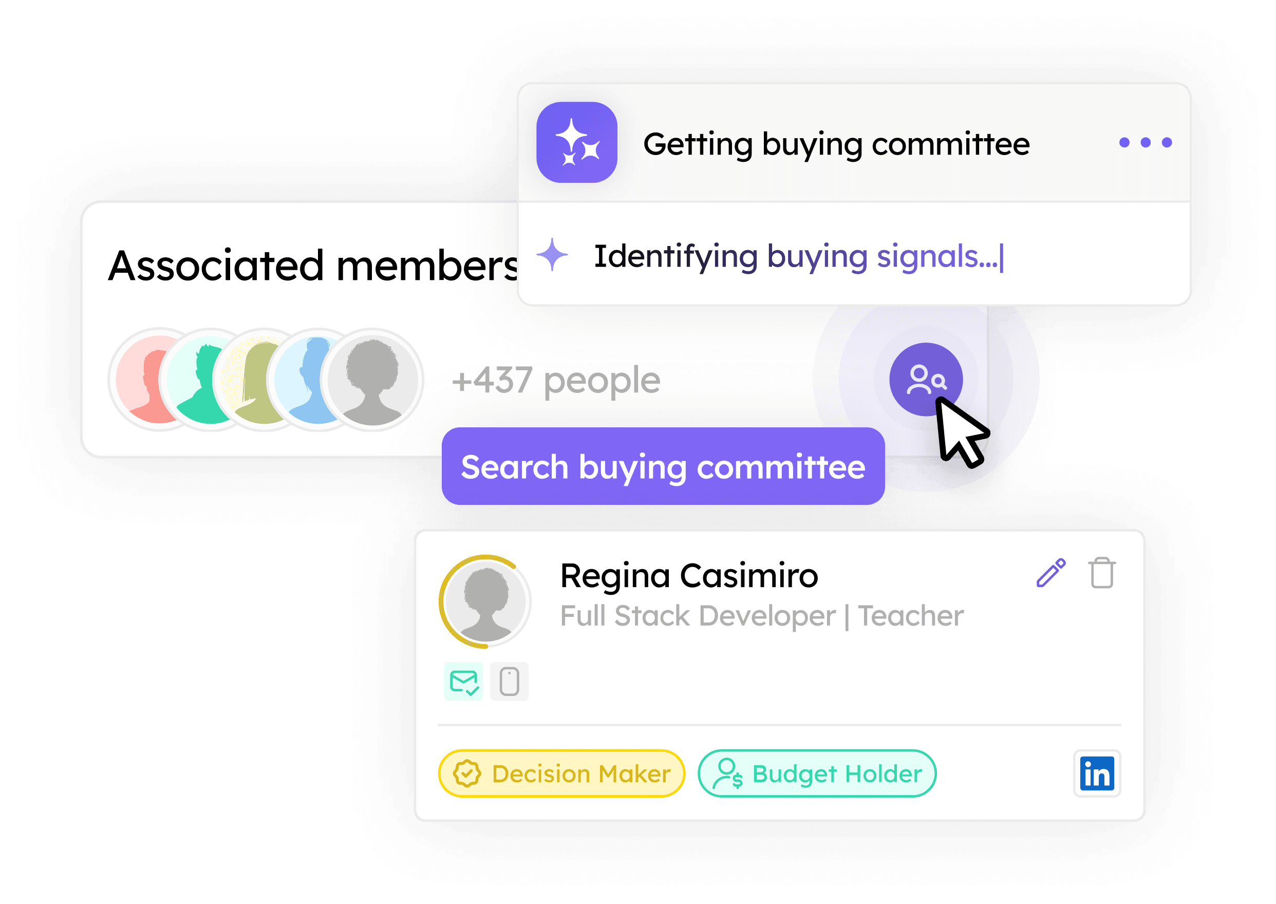 Buying committee panel showing identified decision-makers