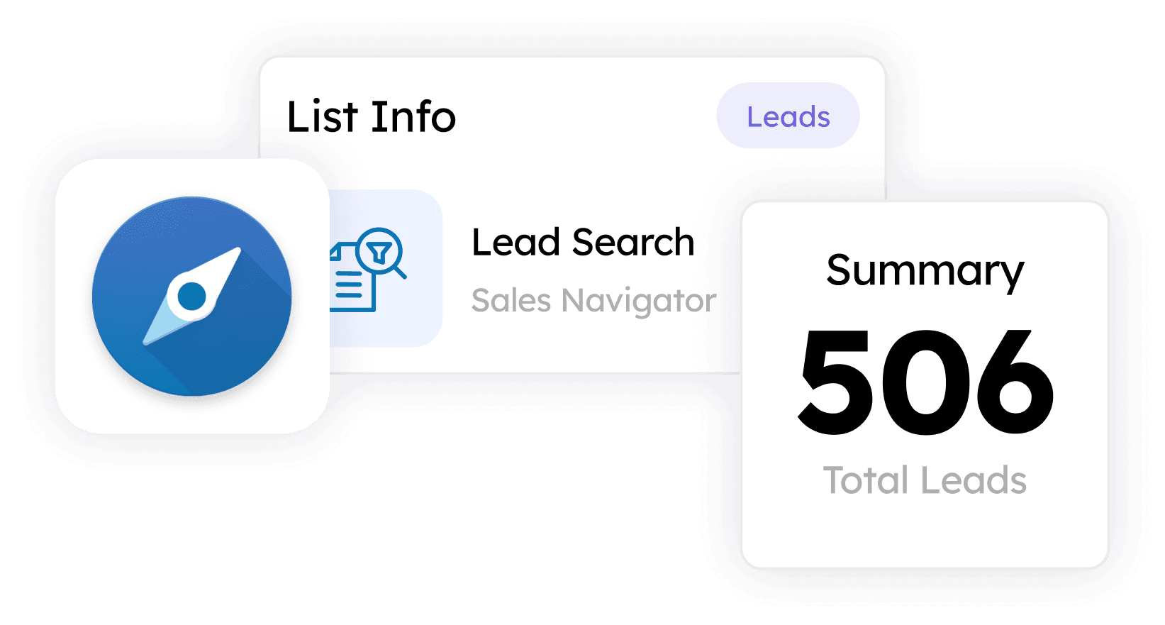 Search result panel with lead-count summary