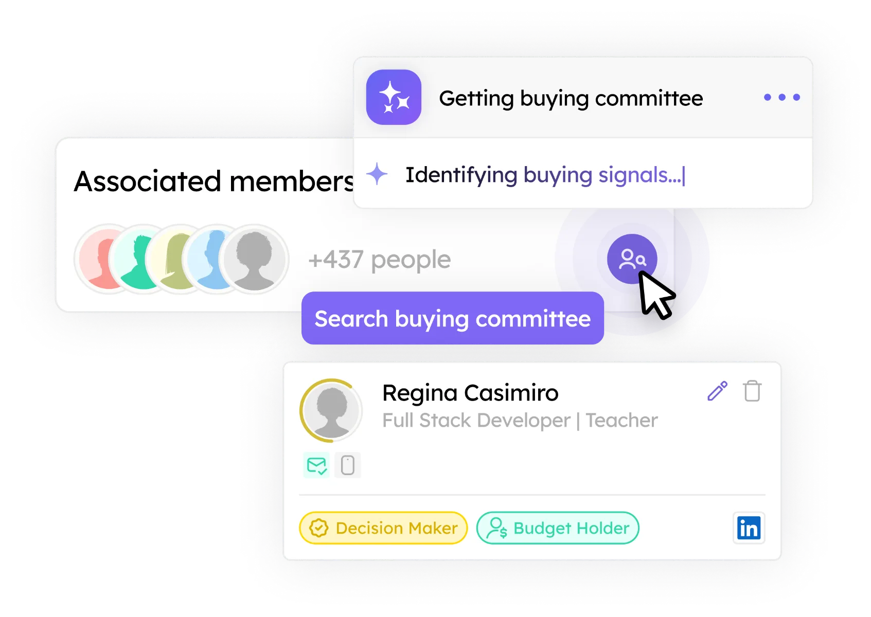 Buying committee panel showing identified decision-makers