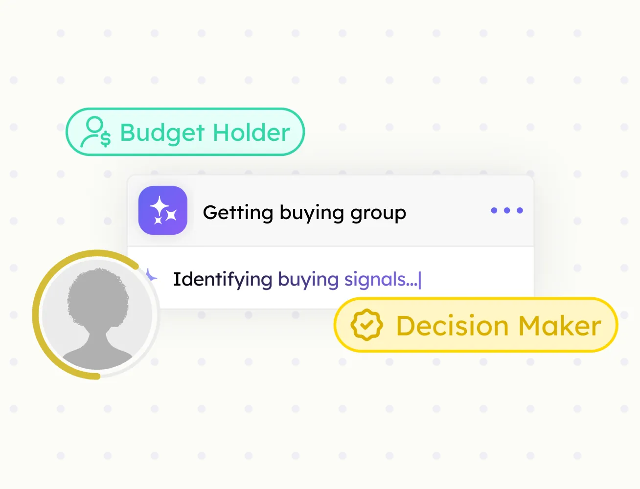 Buying group panel with role-tagged contacts